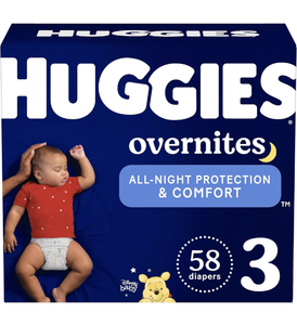 lot 151 image: Brand New Huggies Size 3 (16-28lbs) Overnites 58 count