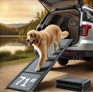 lot 157 image: Brand New CMFYDAILY Dog Ramp for Car 71 Long Portable Folding Ramp with Anti Slip Rug for Trucks and SUVs $99.99 Retail