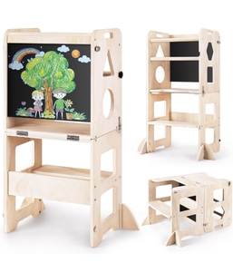 lot 171 image: Brand New Woodure 4 in 1 Toddler Kitchen Step Stool and Foldable Learning Tower $77.99 Retail