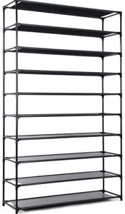 lot 172 image: Brand New Hodyann 50 Pairs Shoe Rack Black 10 Tiers Shoe Rack Organizer $33.99 Retail