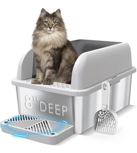 lot 180 image: Brand New Suzzipaws 8 Deep Stainless Steel Cat Litter Box with Lid $99.99 Retail