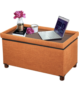 lot 181 image: Brand New Ao Lei Storage Ottoman Bench Orange 30 Removable Lid  Wooden with Linen Fabric $93.49 Retail