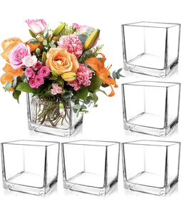 lot 183 image: Brand New Piniwon 6pk Square Glass Vases 5x5 Clear Cube Centerpieces