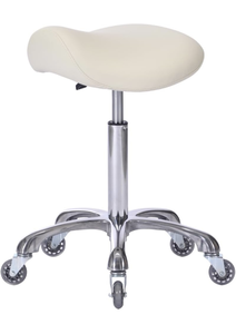 lot 197 image: Brand New FRNIAMC Professional Saddle Stool with Wheels Ergonomic Swivel Rolling Height Adjustable Stool Beige $105 Retail