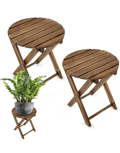 lot 200 image: Brand New Timberholm Pack of 2 Small Folding Table Acacia Wood Side Tables for Patio, Porch, Indoors.