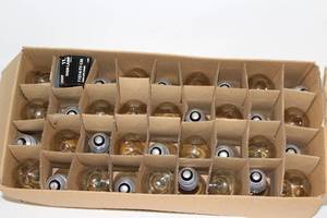 lot 4 image: Box of 36 Vintage Clear Incandescent Light Bulbs with Sockets
