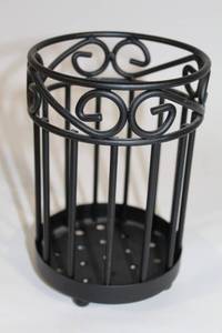 lot 15 image: Black Metal Utensil Holder with Decorative Design