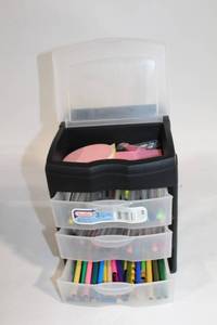 lot 60 image: 3-Tier Storage Unit with Gel Pens and Craft Supplies