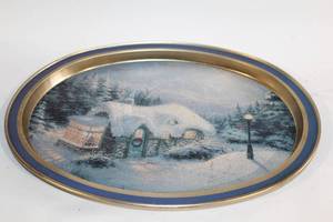 lot 98 image: Thomas Kinkade 1997 Decorative Metal Tray with Winter Scene