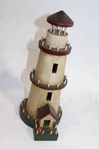 lot 105 image: Heritage Mint Wooden Lighthouse Model with Dark Red Accents