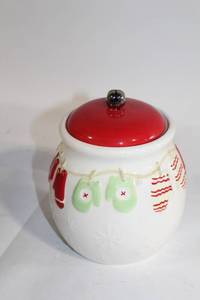lot 110 image: Festive Ceramic Cookie Jar with Holiday Design