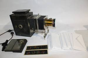 Antique Stereopticon Lantern Projector with Glass Slides and Envelopes