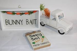 lot 149 image: Easter Decor Set with Bunny Bait Sign and Carrot Truck