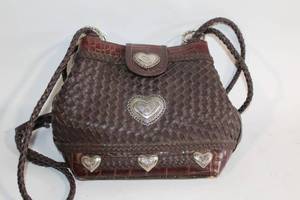lot 156 image: Woven Brown Leather Handbag with Heart Accents
