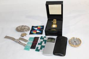 lot 194 image: Assorted Collectibles and Accessories Including Timex Desk Clock and Beaded Items