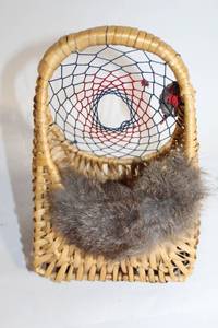 lot 195 image: Handcrafted Miniature Dreamcatcher Basket with Fur Detail