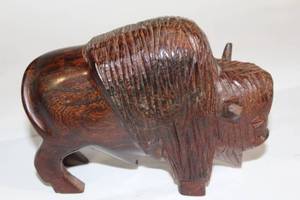 lot 202 image: Carved Wooden Bison Sculpture