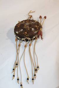 lot 204 image: Native American Style Leather Medicine Bag with Feathers