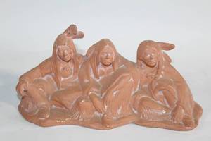lot 206 image: Terracotta Sculpture of Three Seated Native American Figures