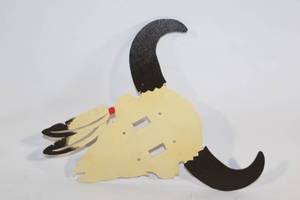 lot 216 image: Decorative Longhorn Wall Art with Feather Detail