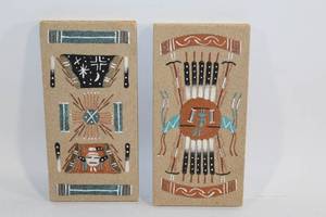 lot 220 image: Pair of 6x3 Inch Native American Style Art Tiles