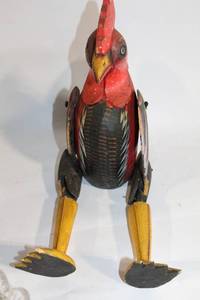 lot 237 image: Hand-Carved Wooden Rooster Sculpture with Movable Wings