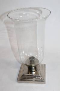 lot 246 image: Glass Hurricane Candle Holder with Metal Base