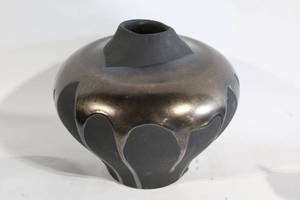 lot 254 image: Black Ceramic Vase with Metallic Bronze Accents