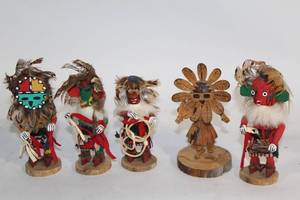 lot A-260 image: Collection of 5 Native American-Inspired Kachina Dolls