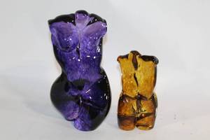 lot 261 image: Set of 2 Female Form Art Glass Sculptures in Purple and Amber