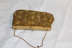 lot 273 image: Vintage Gold Beaded Josef Purse with Satin Lining