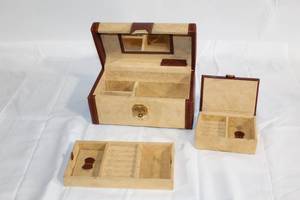 lot 283 image: Beige and Brown Jewelry Box Set with Compartments and Mirror