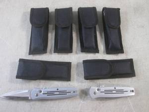 lot 36 image: (BSB) 6 Folding Knives with Belt Cl...