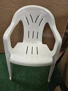 lot 39 image: Lot of 300LB Capacity In and outdoor White Plastic Chair (Used)