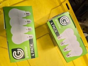 lot 86 image: Lot of 8 LED Greenlite 100W Equivalent Light Bulbs (4 packs in each of the two boxes) New