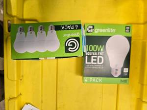 lot 88 image: Lot of 8 LED Greenlite 100W Equivalent Light Bulbs (4 packs in each of the two boxes) New