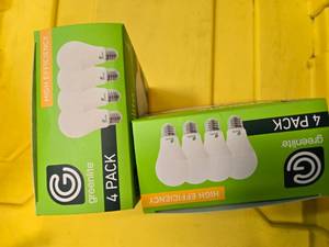 lot 89 image: Lot of 8 LED Greenlite 60W Equivalent Light Bulbs (4 packs in each of the two boxes) New