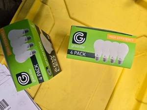 lot 92 image: Lot of 8 LED Greenlite 60W Equivalent Light Bulbs (4 packs in each of the two boxes) New