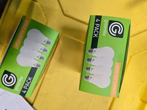 lot 100 image: Lot of 8 LED Greenlite 100W Equivalent Light Bulbs (4 packs in each of the two boxes) New