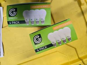 lot 106 image: Lot of 8 LED Greenlite 100W Equivalent Light Bulbs (4 packs in each of the two boxes) New
