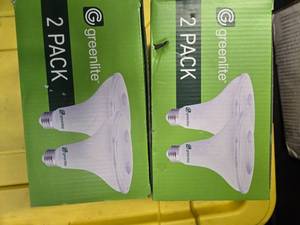 lot 113 image: Lot of 4 LED Greenlite 120W Equivalent Light Bulbs (2 packs in each of the two boxes) New