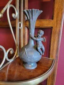 lot 301 image: Art Nouveau Spelter Angel with Dragonfly Vase  A. Brossy