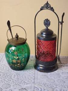 lot 308 image: Antique Victorian Colored Glass Pickle Castors