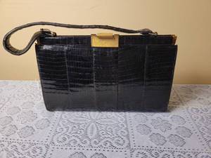 lot 125 image: Vintage Black Alligator Handbag