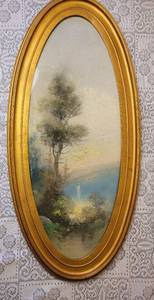 lot 312 image: Antique Continental School Oil Pastel Framed Landscape Artwork