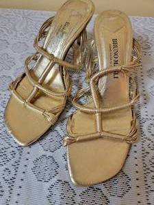 lot 129 image: Bruno Magli Gold Leather Strap Shoes, size 6.5B
