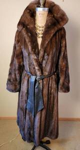 lot 106 image: Mahogany Mink Fur Coat with Leather Sash  Schlammps
