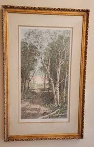 lot 323 image: Framed Hand Colored Etching  The Farm Road