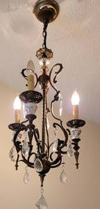 lot 55 image: French Metal and Porcelain Floral Stem 3 Light Chandelier
