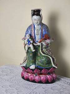 lot 204 image: Chinese Famille Rose Goddess Statue As Is Lost Finger